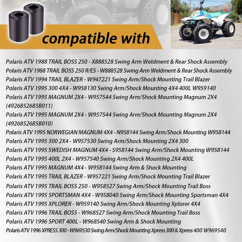 7041448 Rear Shock Bushings Compatible With rear shocks' upper and lower eyelets Polaris ATV models from 88-99 (Fits for Polaris Sport 400LTrail Boss 250 Xplorer 300 Xpress 300 Sport 400L Xpress 300)