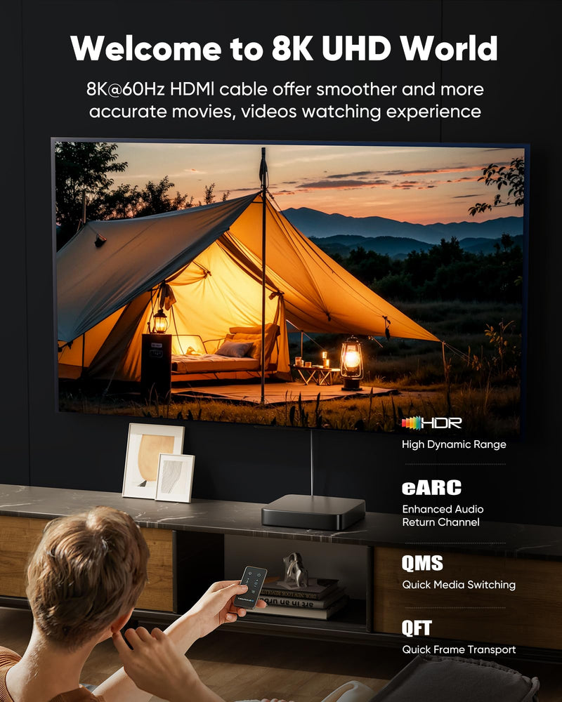 Capshi 50ft 8K 4K@120Hz HDMI Cable Long, Fiber Optic 48Gbps High Speed Cord for PS5/4, TV, Gaming Console, Monitor, 8K@60Hz, 2K@240Hz, 144Hz, Support HDR, eARC, DTS:X, HDCP 2.2 & 2.3, Grey 50 feet