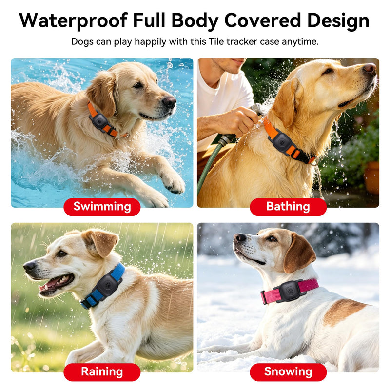 DDJ 2-Pack Waterproof Dog Collar Holder for Tile Mate Tracker, Durable Silicone Life360 Tile Case for Cat &Pet Collars Without Shaking, Anti-Lost Full Body for Tile Cover, Easy to Install, Black