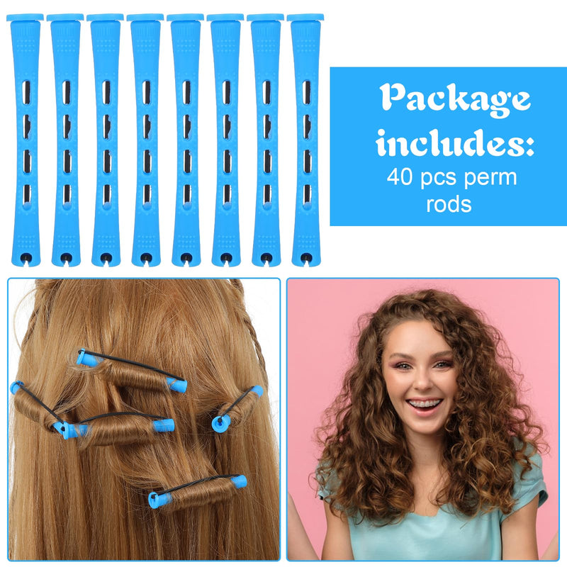 40 Pcs Perm Rods for Short & Long Hair, Small Hair Rollers for Women, Plastic Cold Wave Curling Rods, Perm Kit, Women's DIY Hairdressing Tools (Blue, 3.27×0.37 Inch)