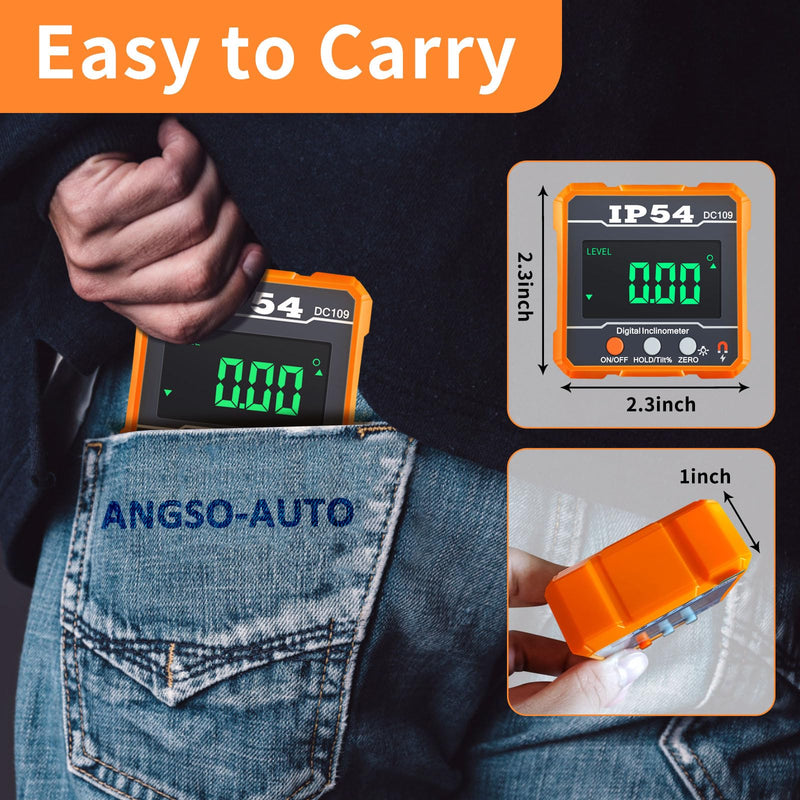 Digital Angle Magnetic Protractor,4 of 90° Measuring Range Mini Digital Level with Backlight Carpenter Tools IP54 Waterproof Inclinometer for ADAS Calibration Auto Angle Measurement