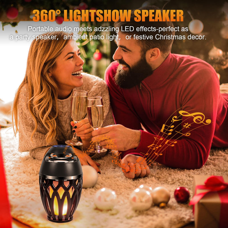 Outdoor Bluetooth Speakers, Wireless Speaker with LED Flame Speaker,Ipx5 Waterproof Design, Bluetooth 5.0 LED Flame Lamp for Outdoor Party, Camping and Desktop Decoration (Black)