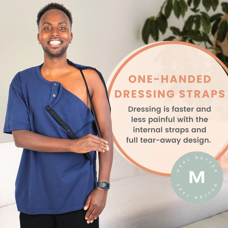 MOYOAMA Post Surgery Shirts for Men – After Shoulder Surgery Shirts, Post Shoulder Surgery Shirts for Men, Broken Arm Shirt Medium Navy Blue