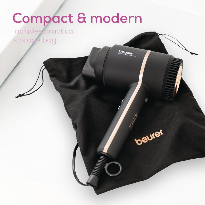 Beurer HC35 Compact Hair Dryer with Ion Function, Lightweight Hairdryer with Narrow Styling Nozzle & Storage Bag, Professional Ionic Hairdryer with Powerful 1600-2000 Watt