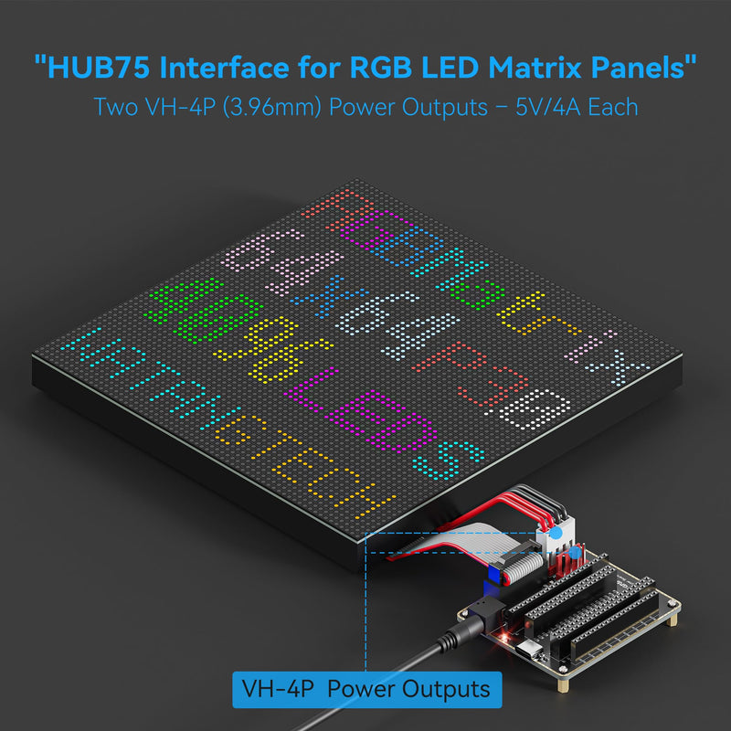 RGB Matrix Adapter for ESP32-DevKitC, HUB75 5V | Gold-plated edge, dual 5V power inputs (Type-C/DC-044), dual VH-4P outputs, HUB75 interface, ESD protection