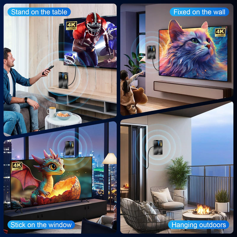 2026 Upgraded TV Antenna Indoor Outdoor for Local Channels | 3800+ Miles Long Range for Local Channels, with Amplified Signal Booster, Supports 8K 4K 1080P HD, with 26ft Coaxial Cable Black Medium