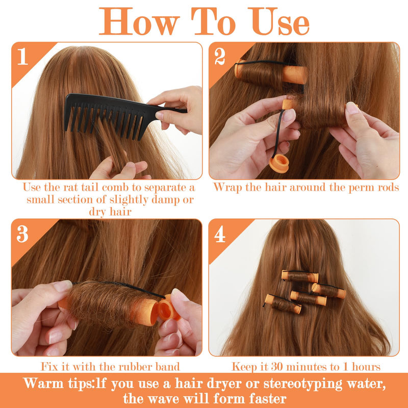 30PCS Perming Rods,Orange Perm Rollers for Black Women Bangs, Small Perm Rods DIY Hair Tools, Used to Create Different Types of Hairstyles at Home and Salon, Such as Curly and Wavy Hair