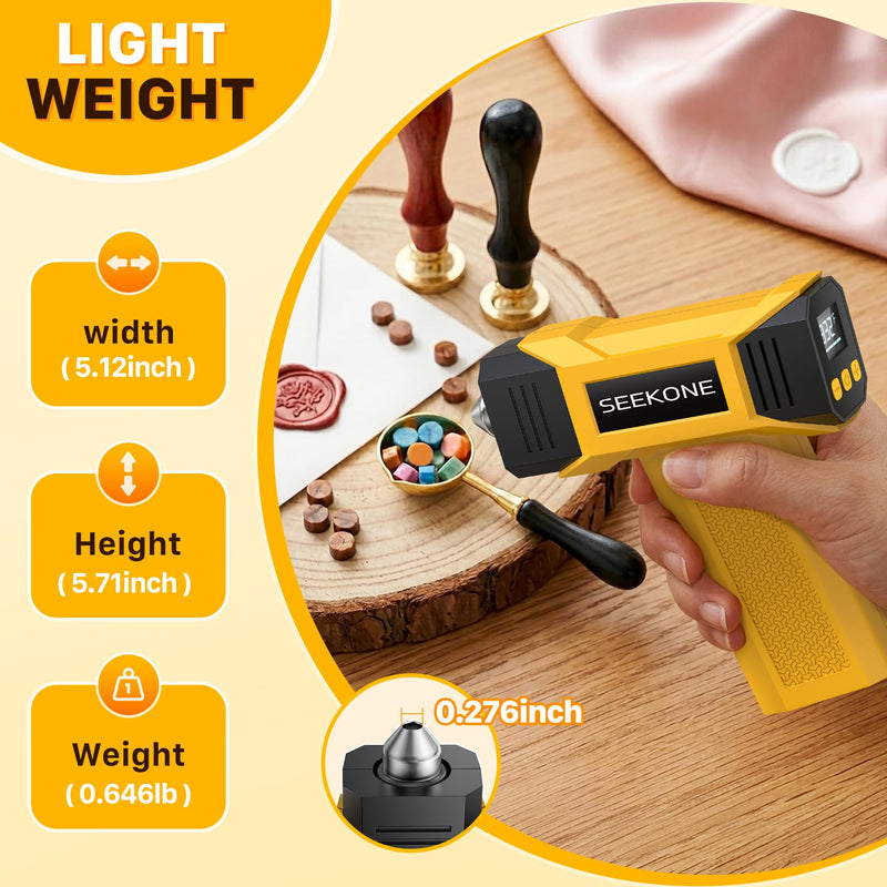 SEEKONE 7.2V Cordless Mini Heat Gun with Variable Temperature 212-932℉, 5000mAH Hot Air Gun with USB Charge, LCD Display and Memory Function, Reflector Nozzle for 3D Printing, Crafts and Shrink Tube