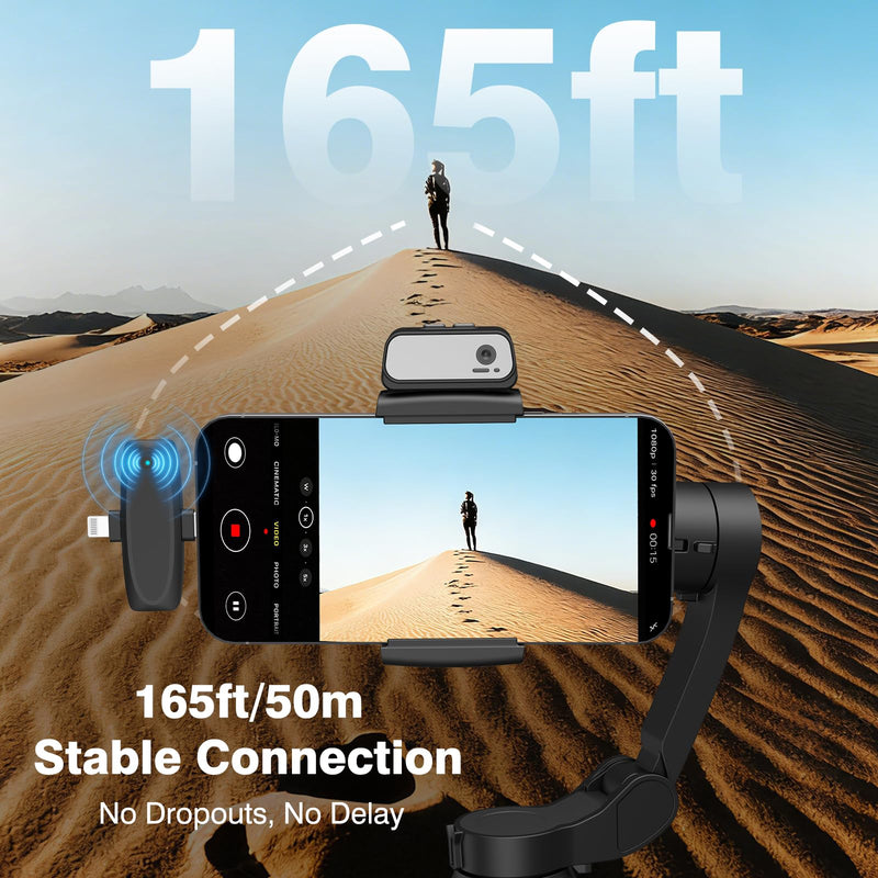 Wireless Microphone for iPhone 16 15 14 13 Android, Dual Mini Mic with AI Noise Cancelling, USB-C & Lightning Receiver, Plug-Play Clip-on Mic for YouTube Vlog TikTok, Ideal Tech Gift for Creators