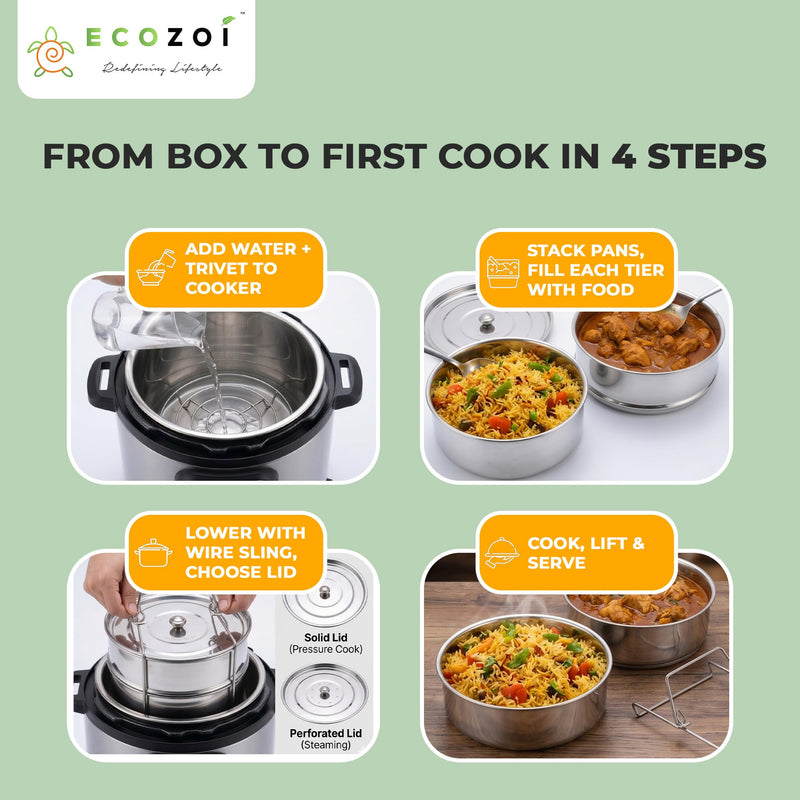 Ecozoi Premium Stackable Steamer Insert Pans Pot in Pot Compatible with Smaller Instant Pot 3, 5, 6, & 8 Quart Instant Pot Accessories - 2 Tier 2-Tier Small: 3/5 Qt