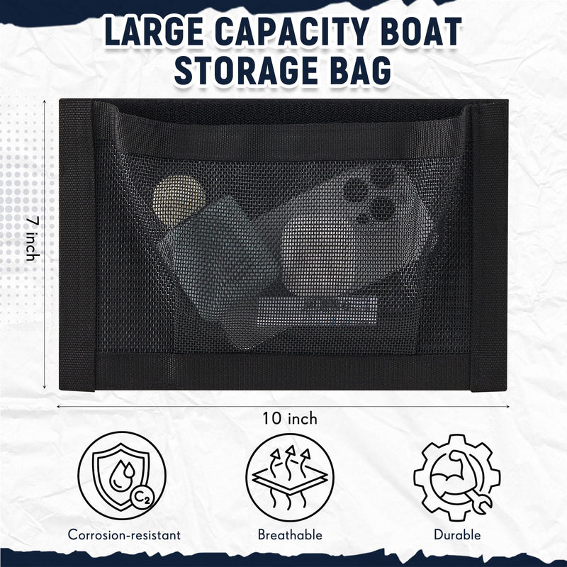 4 Pcs 10" x 7" Self-Adhesive Boat Storage Mesh Bag, Tear Resistant Waterproof Boat Storage Accessories, Sailboat Pontoonboat Caddy Organizer for Tackle, Tools, Gear, Gloves Small Items