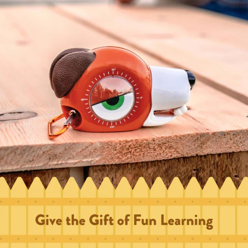 Handy Famm Fido The Dog 4-in-1 Kids Measuring Tape with Adjustable Level Eye, Angle Finder & Eraser Ears – Montessori STEM Educational Toy, Real Tape-Measure for Children Ages 3+