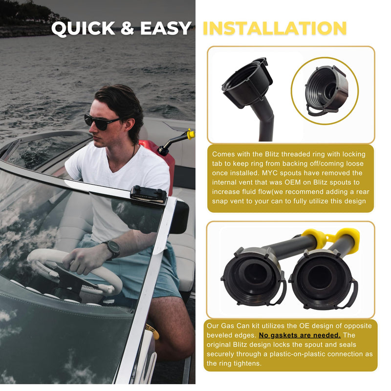 Mr Yellow Cap Gas Can Spout Replacement Old Style For 𝐎𝐥𝐝 𝐒𝐭𝐲𝐥𝐞 𝐁𝐥𝐢𝐭𝐳 𝐂𝐨𝐧𝐭𝐚𝐢𝐧𝐞𝐫𝐬 𝐎𝐍𝐋𝐘 - 2 Gas Can Nozzle Replacement, 2 Gas Caps & 2 Thread Rings, Fuel Can Spout Replacement, Gas Tank Nozzle 2-Pack Spouts Kit