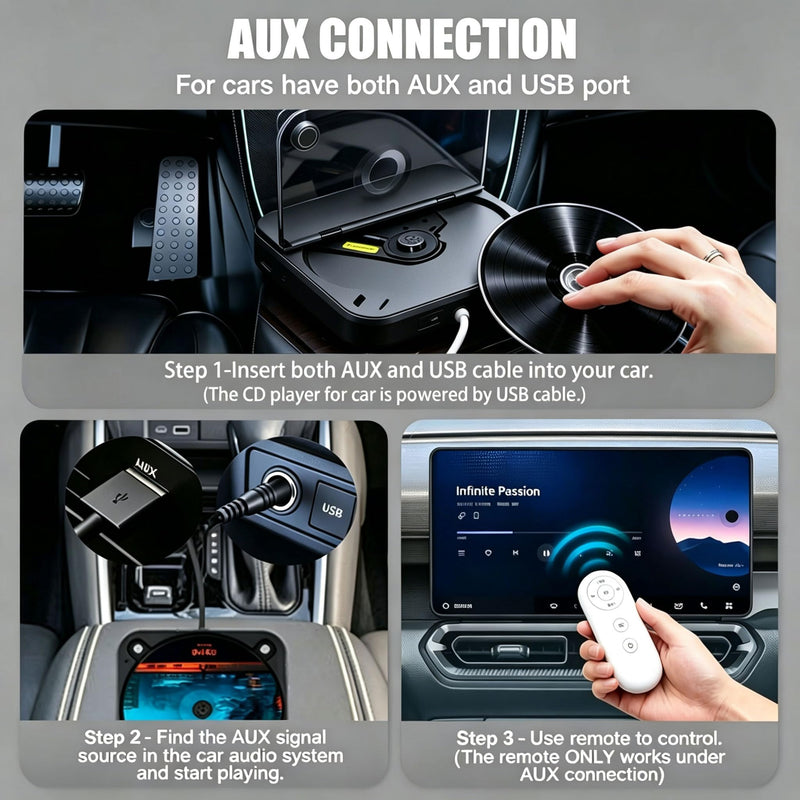 CD Player for Car, External Portable Car CD Players with USB/AUX Port, Universal USB CD Player for Vehicle, Laptop, TV, Computer, for Android 4.4 and Above Navigation Black
