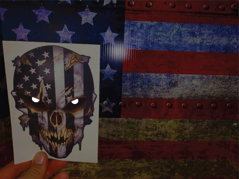 Skull with Reflective Eyes American Flag Vinyl Decal Stickers Car Truck Sniper Marines Army Navy Military Graphic 6.5 Inch Black and White