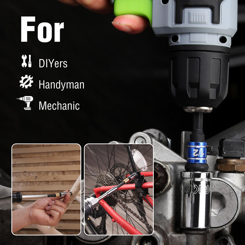 WORKPRO Impact Grade Socket Adapter Set, 1/4", 3/8", & 1/2" Drive, Extension Driver Bit With Holder, for Power Drill to High Torque Impact Wrench 3PCS