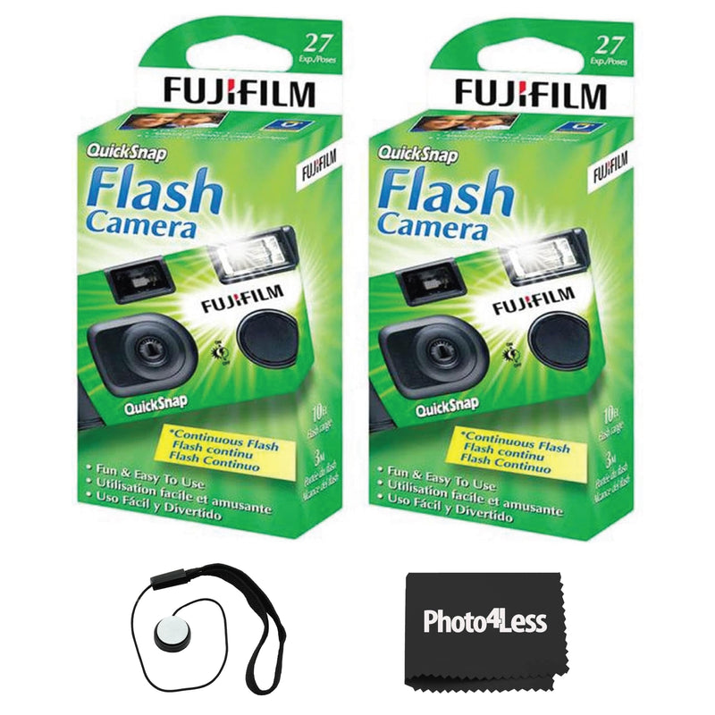 Fujifilm QuickSnap Flash 400 Disposable 35mm Camera (Pack of 2) Bundle with Hand Strap and Lens Cleaning Cloth