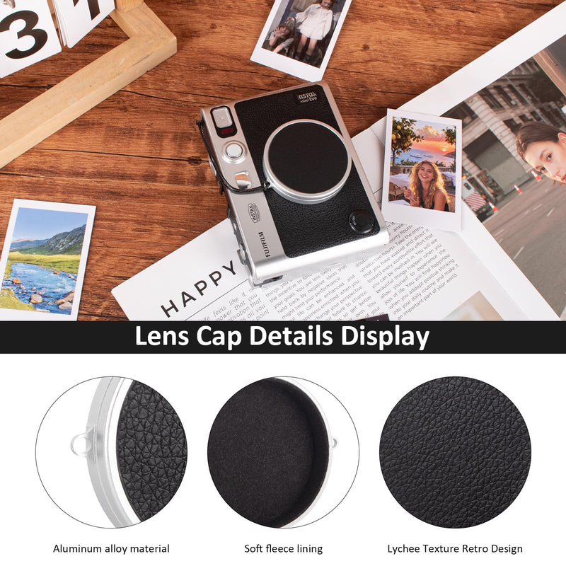 MUZIRI KINOKOO Lens Cap for Instax Mini EVO Camera - with Anti Loss Rope,Aluminium Alloy Retro Design & Soft Flocking Internal,Dustproof Anti-Scratch Lightweight Portable EVO Camera Accessorie-Black Black NEW