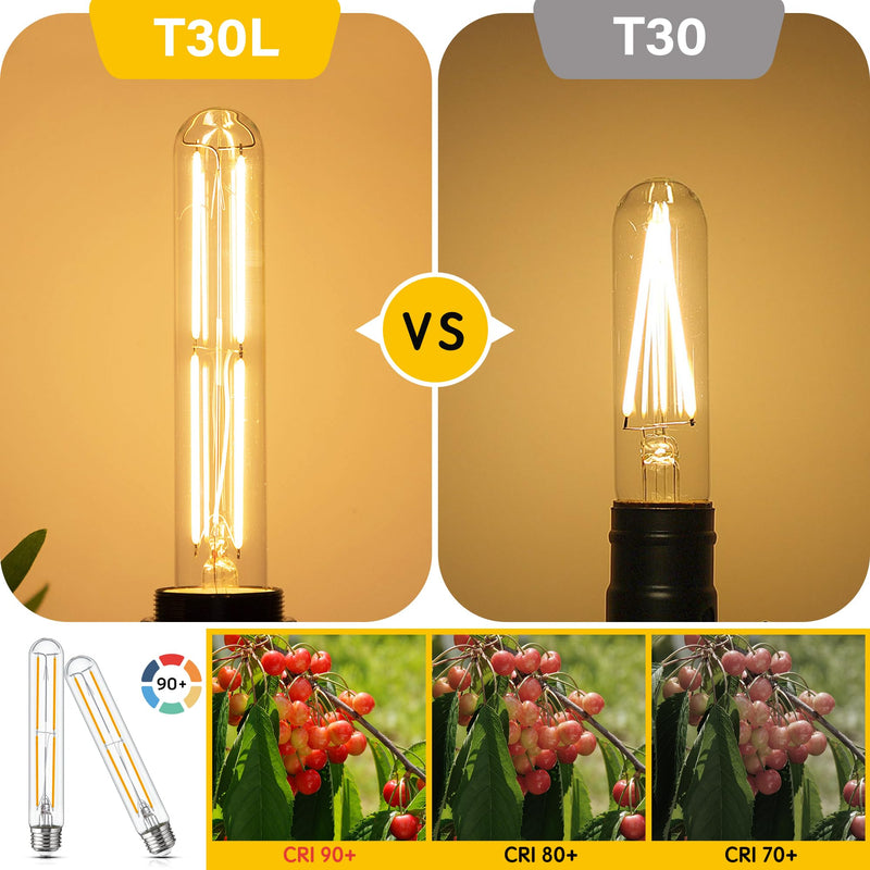 Tubular Light Bulb 7.3 Inch Dimmable T10 LED Bulb E26 6W 60 Watts Edison Bulbs 2700K Solf White,185mm Long for Wall Sconces, Pendant, Livingroom, 8-Pack T30L 8-Pack