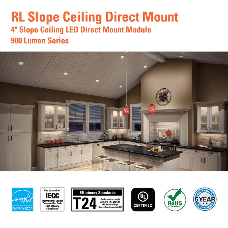 HALO RLS 4 in Adjustable Canless Recessed LED Downlight for Sloped Ceilings with Selectable Color Temperature 2700K-5000K, Dimmable, 900 Lumens, IC-Rated RLS4099FS1EWHDMR 4 inch