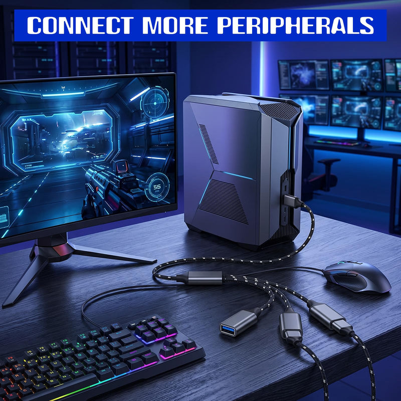 USB Splitter 1 in 3 Out USB Male to 3 Female Cable USB-Extension Cable for Laptop Keyboard Mouse Etc