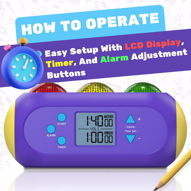 Visual Classroom Timer for Kids & Teachers w/Visual and Audible Alarms - Light Timer Green(GO) Orange(Alarm) Red(Stop) for Lessons Exam Quiz Break Time Tracking Kids