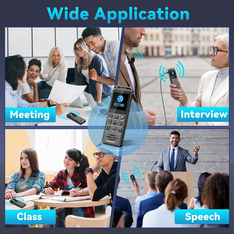 Digital Voice Recorder with Playback, Volorful 80H HD Recording Device | External Microphone, AI Noise Reduction, One Touch Recording/Lock, Voice Activated, Password, Lecture Meeting Interview Class 32.0 GB