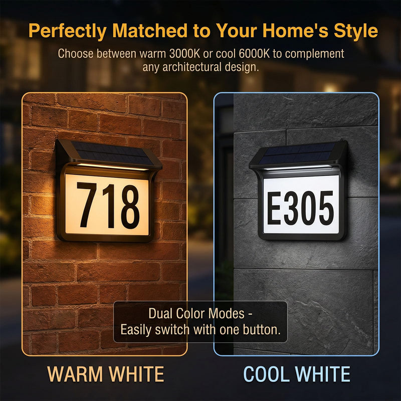 Solar House Numbers for Outside Light Up - 3000K/6000k 2 Modes, Aluminum Waterproof LED Lighted Address Signs for Houses, Solar Powered Wall-Mounted Illuminated Address Plaque for Yard Home