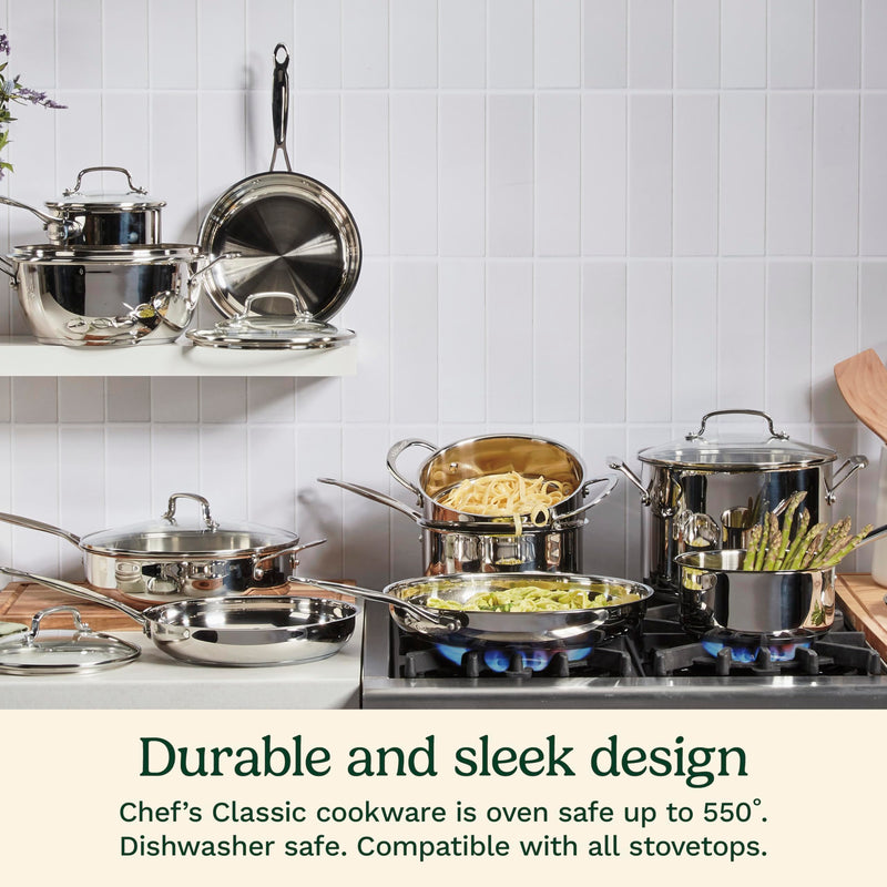 Cuisinart 1.5 Quart Sauce Pan with Cover, Stainless Steel Pot with Lid, Small Kitchen Pots, Dishwasher Safe, Compatible with Induction, Electric, Gas Cooktops, Oven Safe Saucepan, Cool Grip Handles 1.5-Quart 1.5 Quarts