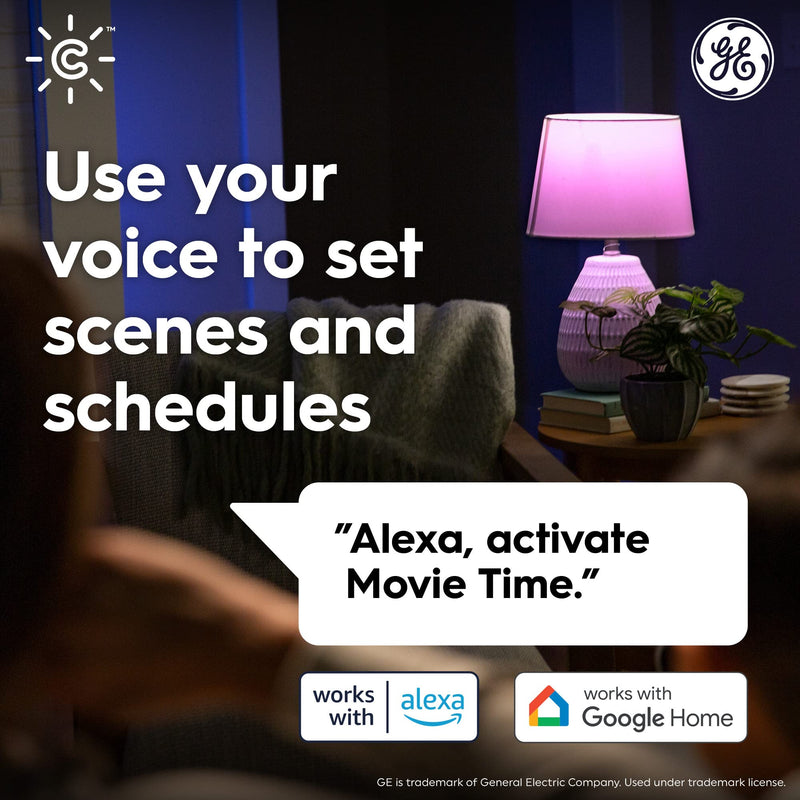 GE Cync Dynamic Effects A19 LED Smart Light Bulbs, Bluetooth and WiFi Color Changing Lights with Music Sync, Compatible with Alexa and Google Home (2 Pack) Multicolor A19 2 Bulbs (Pack of 1)