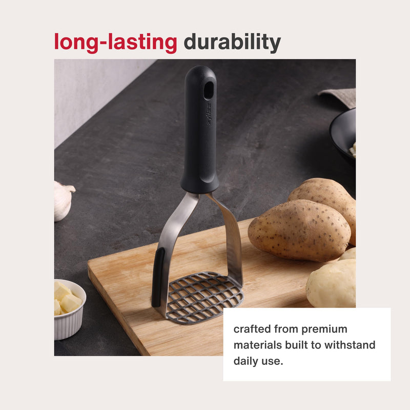 Zyliss Stainless Steel Potato Masher - Food Smasher for Potatoes, Avocados & More - Home Kitchen Essentials & Accessories - Manual Potato Masher Tool - Dishwasher-Safe Vegetable Masher - Grey New Grey