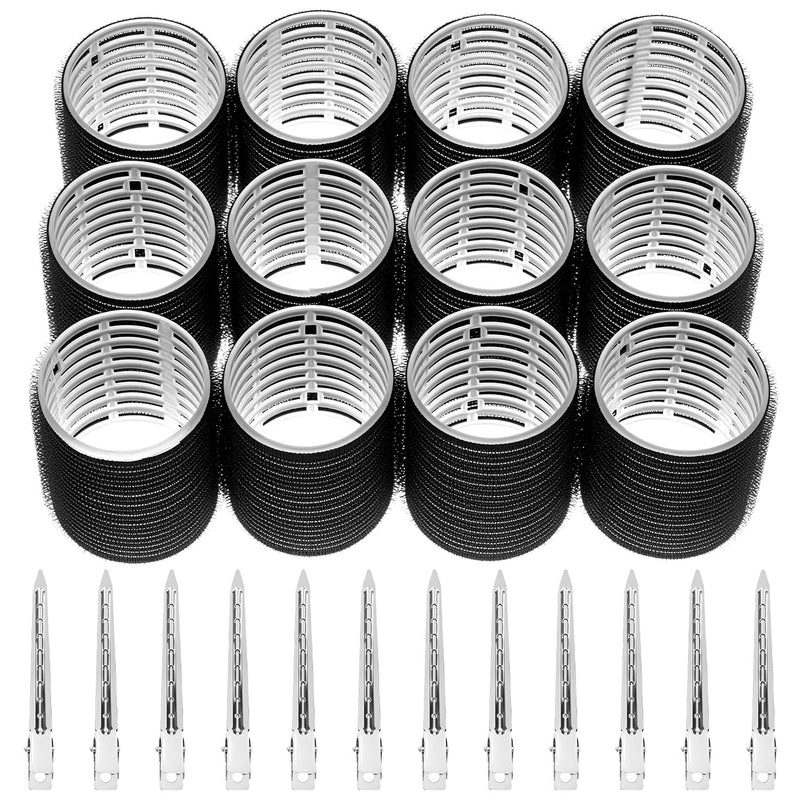 QWORK® 24 Pcs Hair Rollers Set - 12 Self Grip Hair Curlers (Ø48mm) & 12 Duckbill Clips (90mm), DIY Salon Hairdressing Tools for Long, Medium, Short Hair 1 count (Pack of 1)