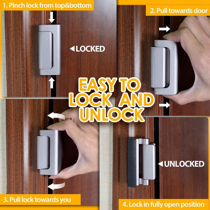Home Security Door Reinforcement Lock Child proof High Security Door Lock Front Door Locks for Kids Safety Withstand 800lbs Door Latch Lock Christmas Gifts Stocking Stuffers for Men Women Adults Elder Silver 2