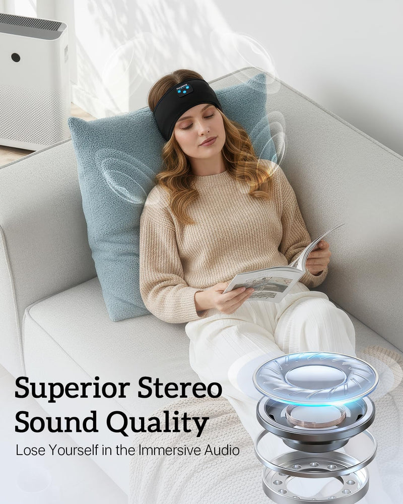 Perytong Sleep Headphones for Side Sleepers – 14Hrs Bluetooth Headband with Ultra-Thin HD Stereo Speakers, Detachable Washable Design, Wireless Music Headband for Insomnia, Meditation, Travel Ebonyblack