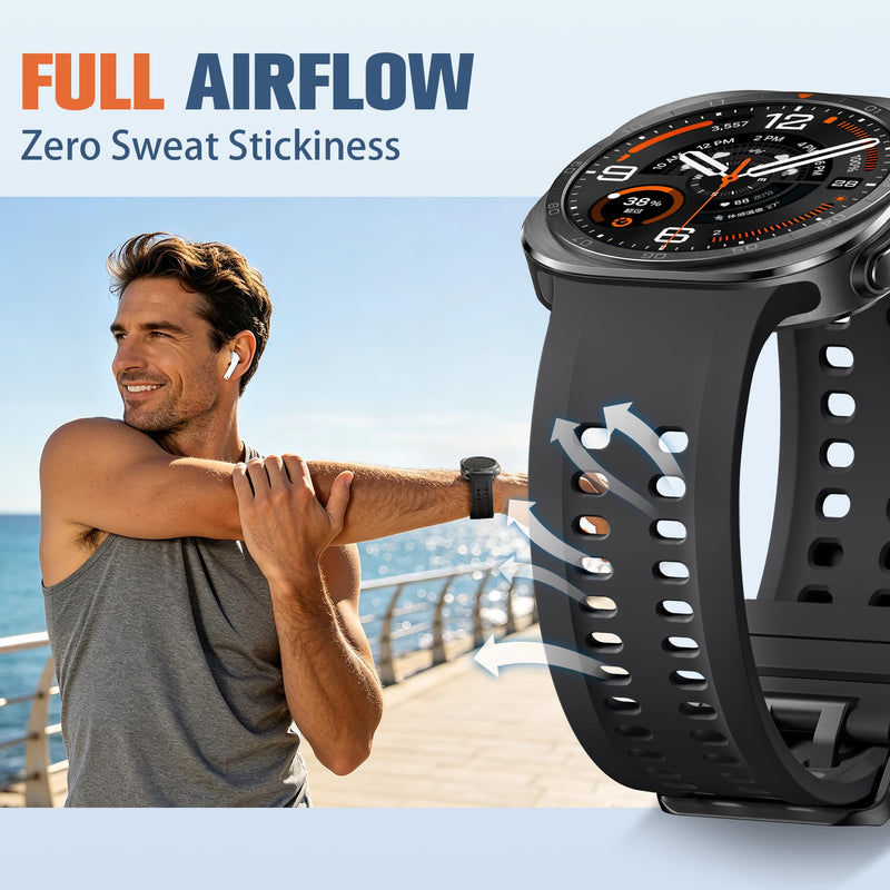 Adorve Marine Band for Samsung Galaxy Watch Ultra 2 / Ultra Bands Men Women | Breathable Soft Silicone Rugged Ocean Wateterproof Sport Wristband for Galaxy Watch Ultra/Ultra 2 47mm (2026/2025/2024),Black Black