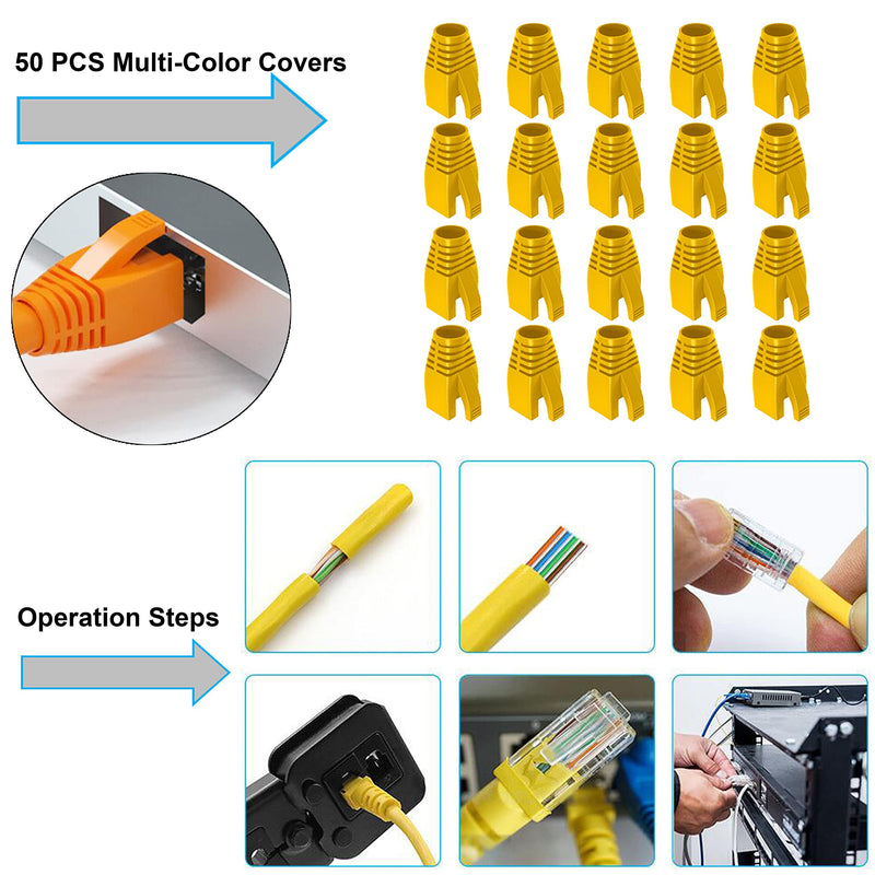 LEATBUY Crimping Tool Kit for RJ45/RJ11/RJ12/CAT5/CAT6/Cat5e/CAT6e/6P/8P, Professional Network Crimper Wire Connector Stripper Cutter, Computer Maintenance Lan Repair Tool Set(Yellow) Yellow
