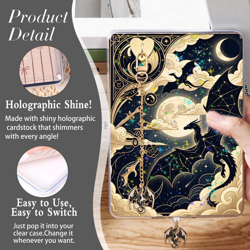 Inserts Cardstock for Clear Case - 8 Pcs Fantasy Dragon Back Cover Skin Card Cool Dust Plug Charm Chain for Kindle Paperwhite 11th 12th E-Reader Decorative Accessories Bookish Readers Gift 6.8" × 4.8"