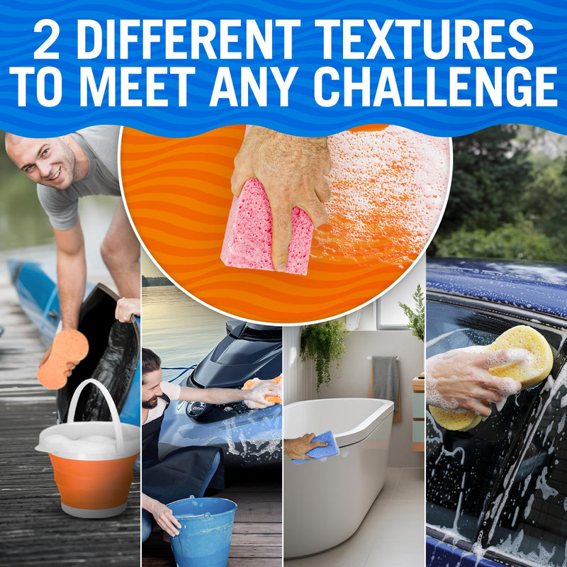 Extra Large Boat Bail Sponge and Bone Sponge Set, 6 Pack Cellulose and Soft Touch Sponges for PWC, Kayak, Pontoon, or Car Washing and Cleaning, Includes Storage Bag