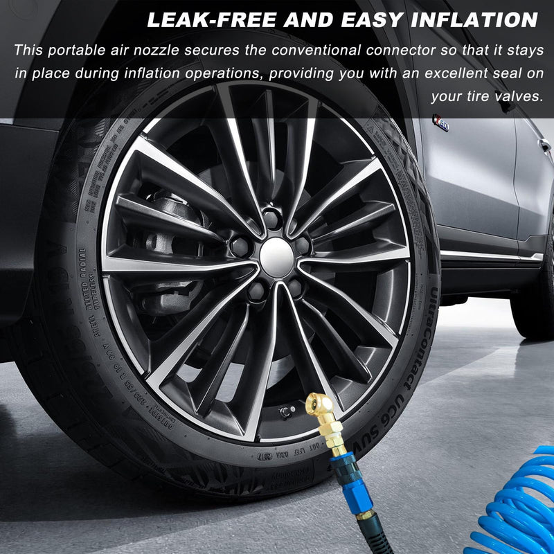Ball Foot Air Chuck Set, 1/4" FNPT Closed Flow Portable Tire Chuck with Quick Plug Teflon Tape, Brass Closed Ball Tire Gauge Air Chuck Nozzle Kit for Air Compressor Attachment