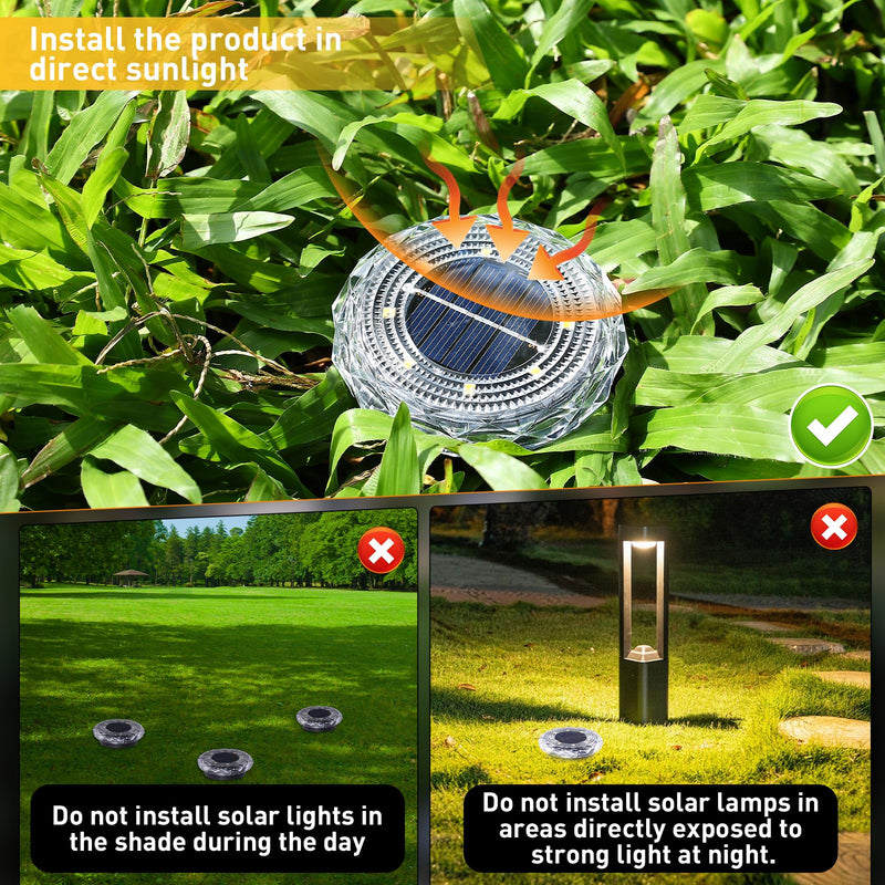 Solar Ground Lights, Solar Disc Light Outdoor Waterproof,Landscape Lighting Garden Lights for Pathway, Yard, Deck, Lawn, Patio, Swimming Pool,Walkway(Warm, 12Pack) Warm colors 12 Pack