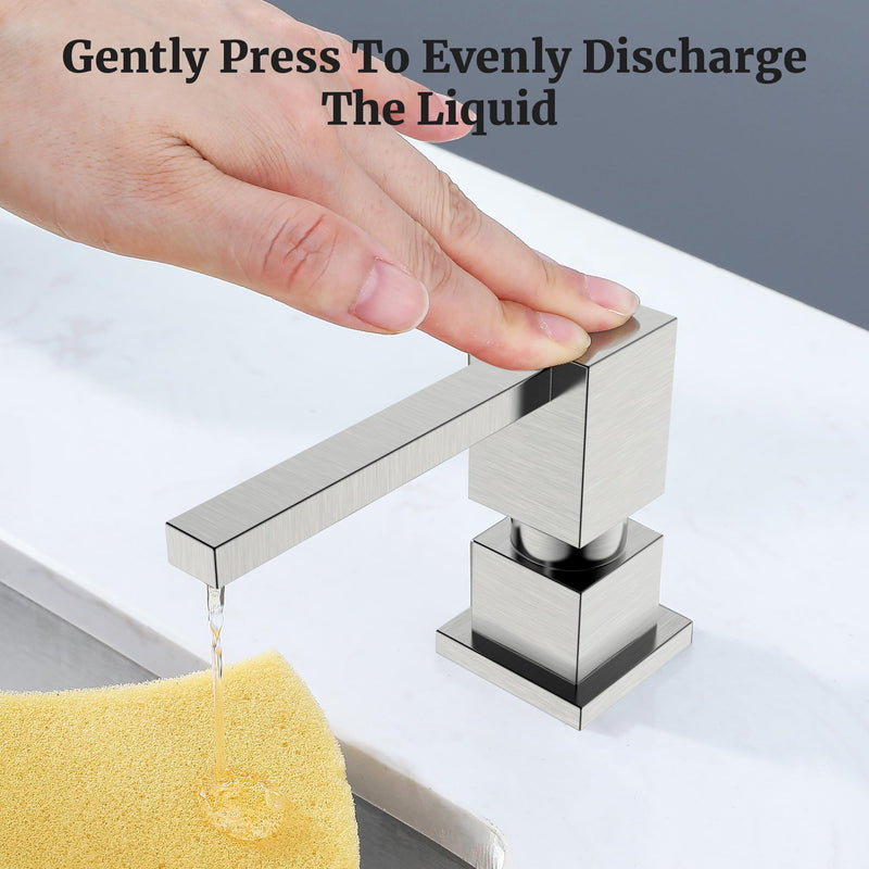 Sink Soap Dispenser for Kitchen Sink Brushed Nickel, All Brass Built-in and Refill from Top Design,Metal Hand Soap & Dish Soap Copper Pump