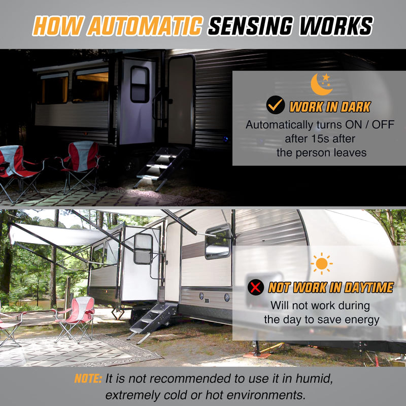 Nilight RV Step Lights 3PCS Motion Sensor Activated LED Bar RV Exterior Lights Battery Operated Wireless Magnetic Stick Strip Lighting for Motorhome Travel Trailers Camper Under Cabinet Step Tent 7.48" RV Step Light-3PCS