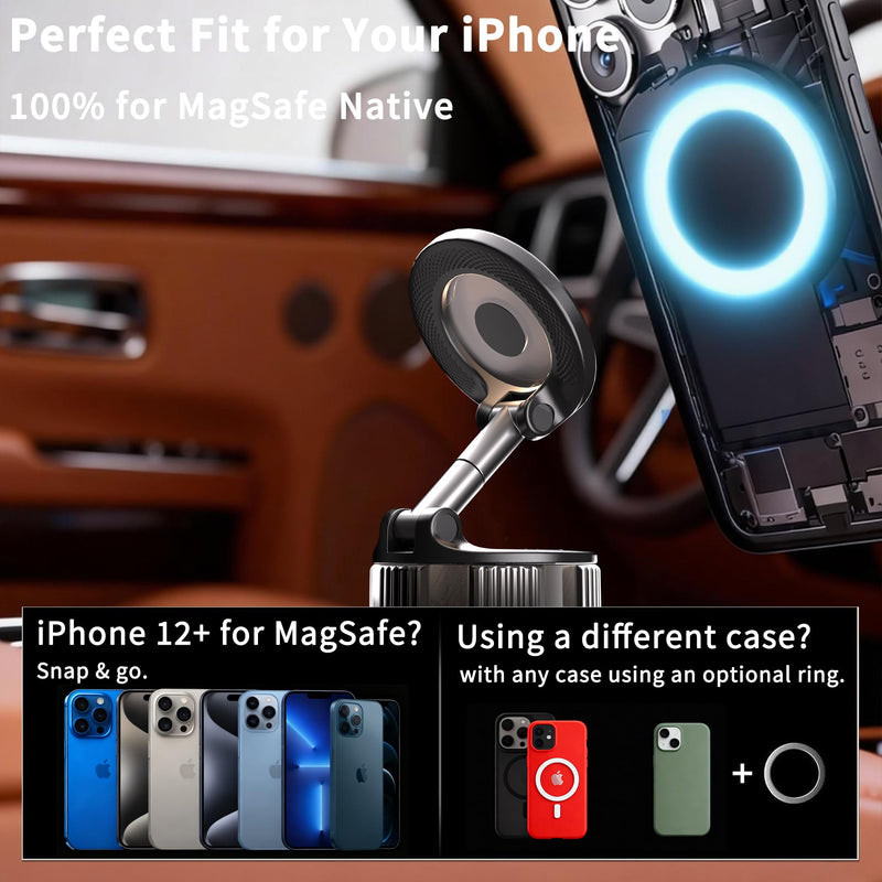 RayLink [Ultra Strong 120LB Vacuum Suction & 2800gf Magnet] Magnetic Phone Holder for You Car, 360° Adjustable for MagSafe Compatible Car Phone Mount for iPhone 17/16/15/14/13/12 Pro Max Plus
