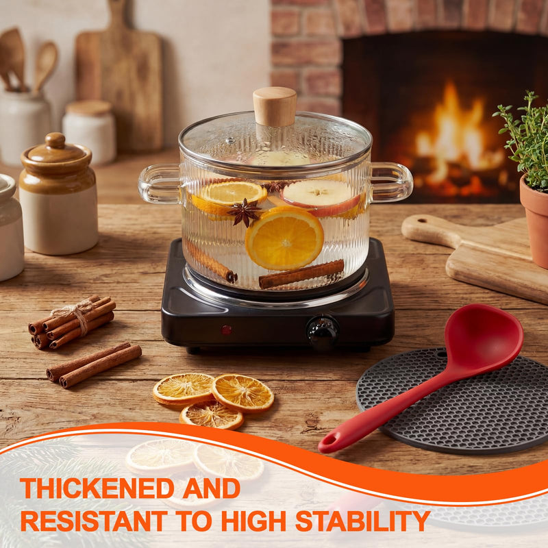 Jingmore Glass Simmer Pot 1.6L/54 oz for Stove with Lid and Strainer, Heat-Resistant Borosilicate Glass Pot for Cooking Soup, Pasta, Food Milk, Tea, Potpourri, Ideal for Stovetop Use (Clear) Ribbed