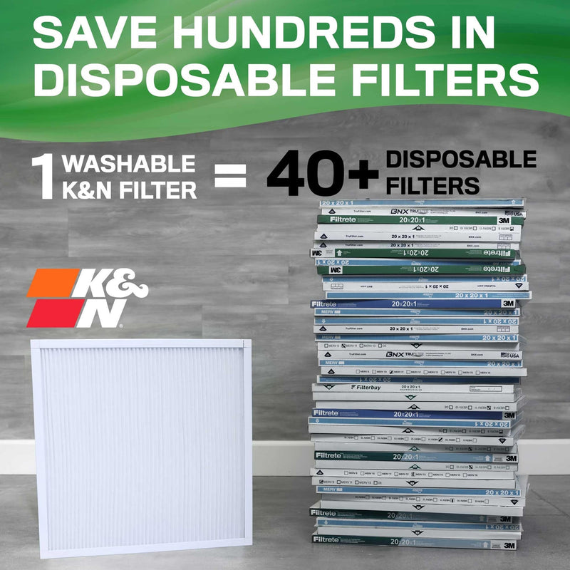 K&N 10x20x1 HVAC Furnace Air Filter, Lasts a Lifetime, Washable, Merv 11, the Last HVAC Filter You Will Ever Buy, Breathe Safely at Home or in the Office, HVC-11020 11" x 20" x 1"