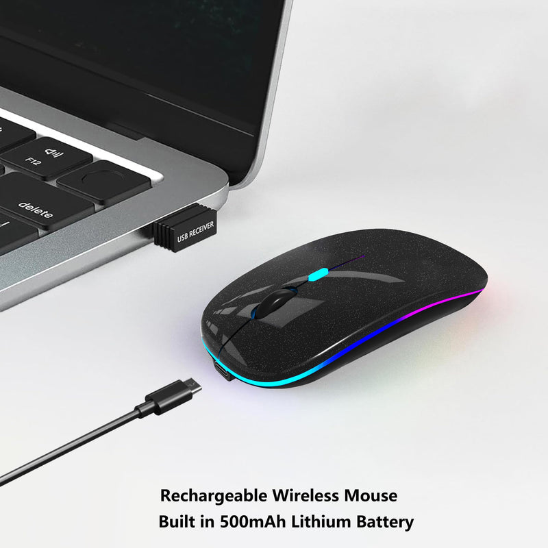Wireless Bluetooth Mouse,LED Rechargeable Silent Slim Laptop Mouse,Portable(BT5.2 or USB Receiver) Dual Mode Computer Mouse for Laptop,ipad Tablet,Apple Desktop,Mac.(Pearl Black) Pearl Black Wireless Bluetooth Mouse