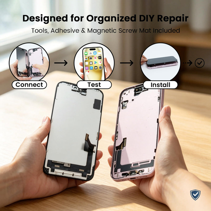 AuraLens for iPhone 15 Screen Replacement Kit LCD Touch Display Assembly | A2846 A3089 A3090 A3092, FHD INCELL Digitizer 6.1 Inch, COF, Pre-Tested, Repair Tools, Waterproof Adhesive, Screw Pad, Black For iPhone 15 (6.1")