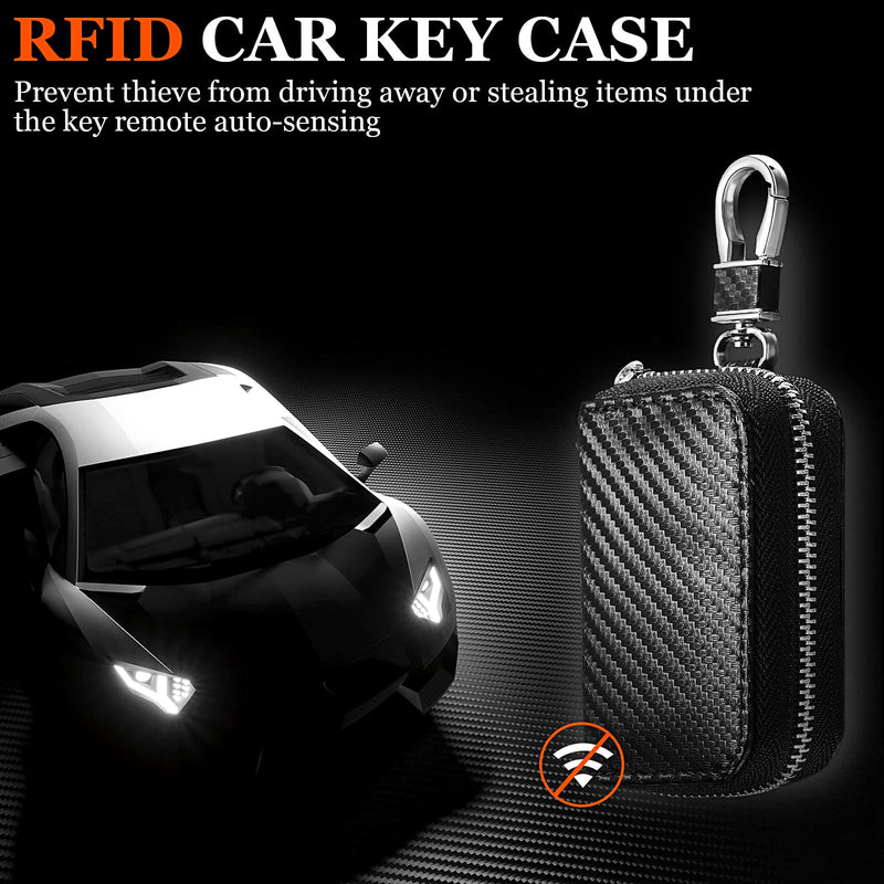 Faraday Bags for Car Key Fob Carbon Fiber Car Signal Blocking Bags Car Key Holder Zipper Bags in Black for Car Key Storage