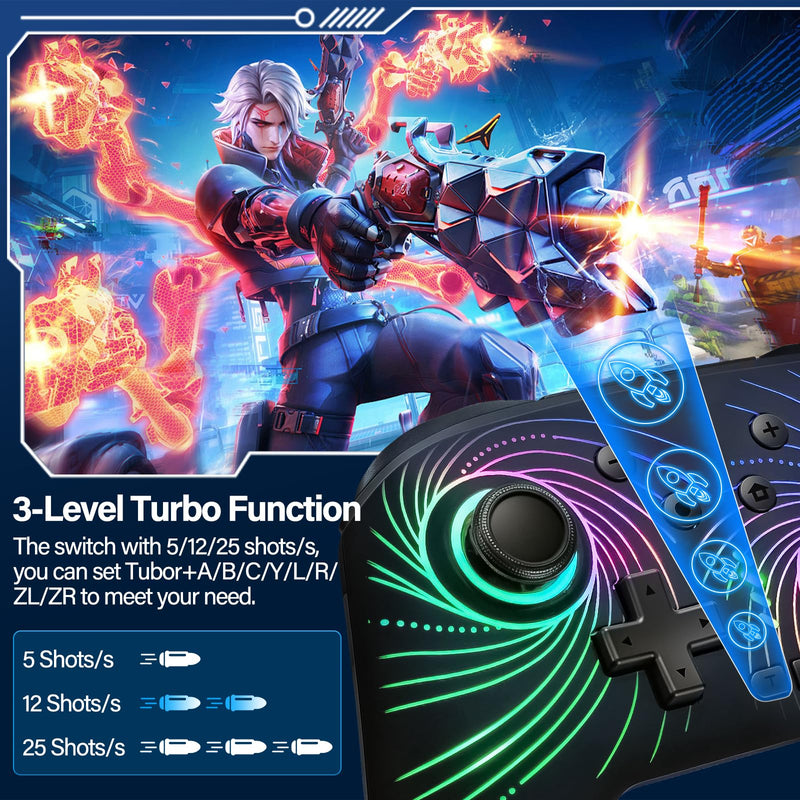 Switch Controller for Nintendo Switch/Lite/OLED, Wireless Switch Controller | Switch Controller with 10 LED Light, Pro Switch Controllers with One Key Pairing, Turbo, 6-Axis Gyro, 1000mAh Battery, Black
