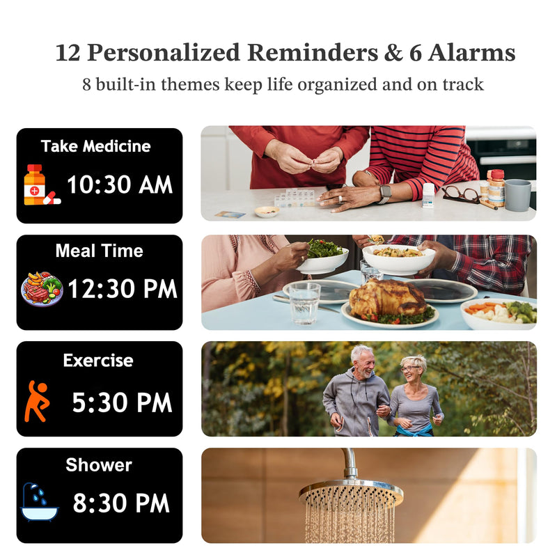 2025 NEW, Digital Clocks, 7'' Dementia Clock with Date and Time for Elderly, Auto-Dimming, 12 Reminders & 6 Alarms, Button & Remote Control, Auto DST, Digital Calendar for Seniors Large Display White